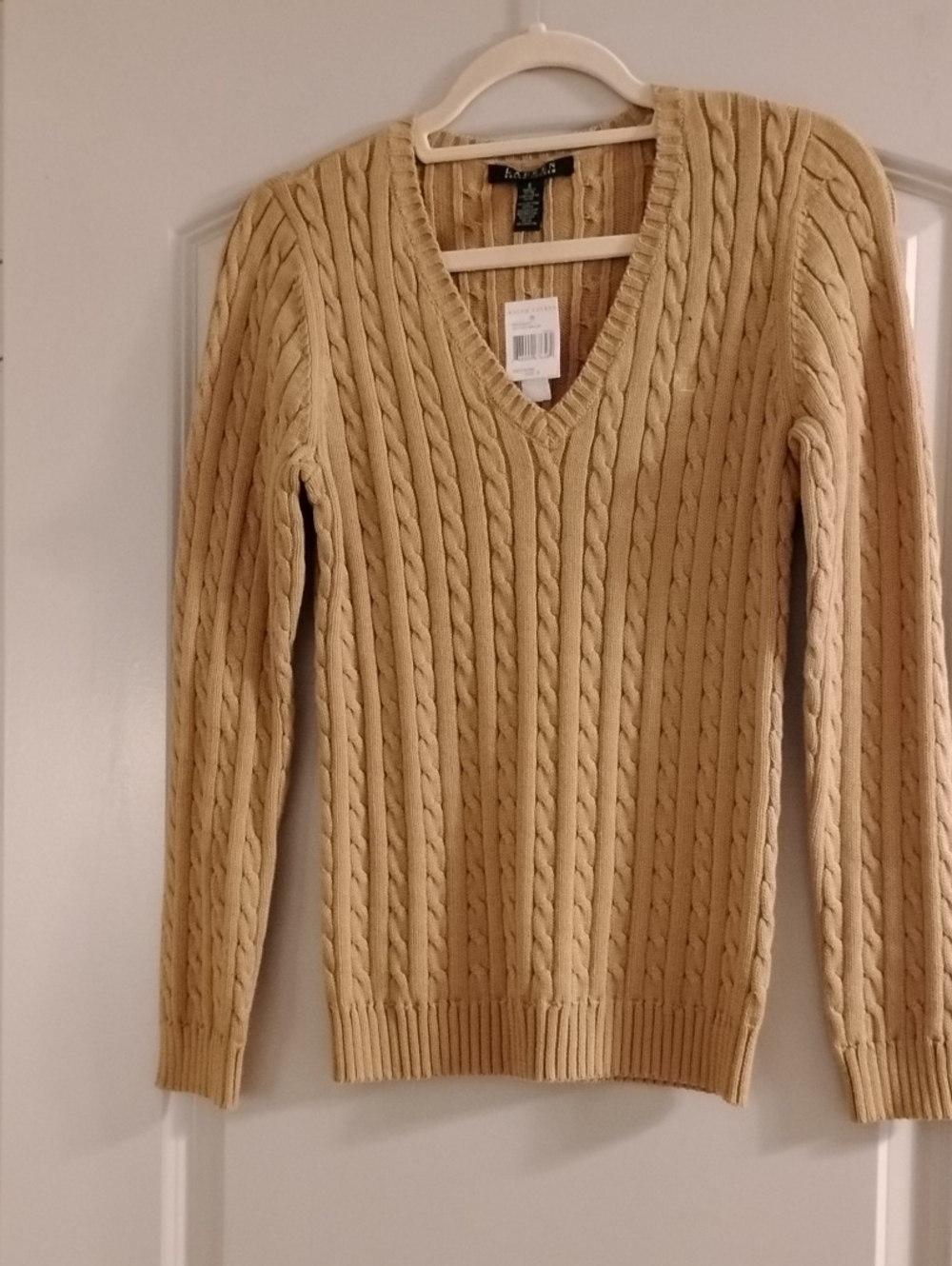 Lauren Ralph Lauren Camel Cable-Knit V-Neck Sweater